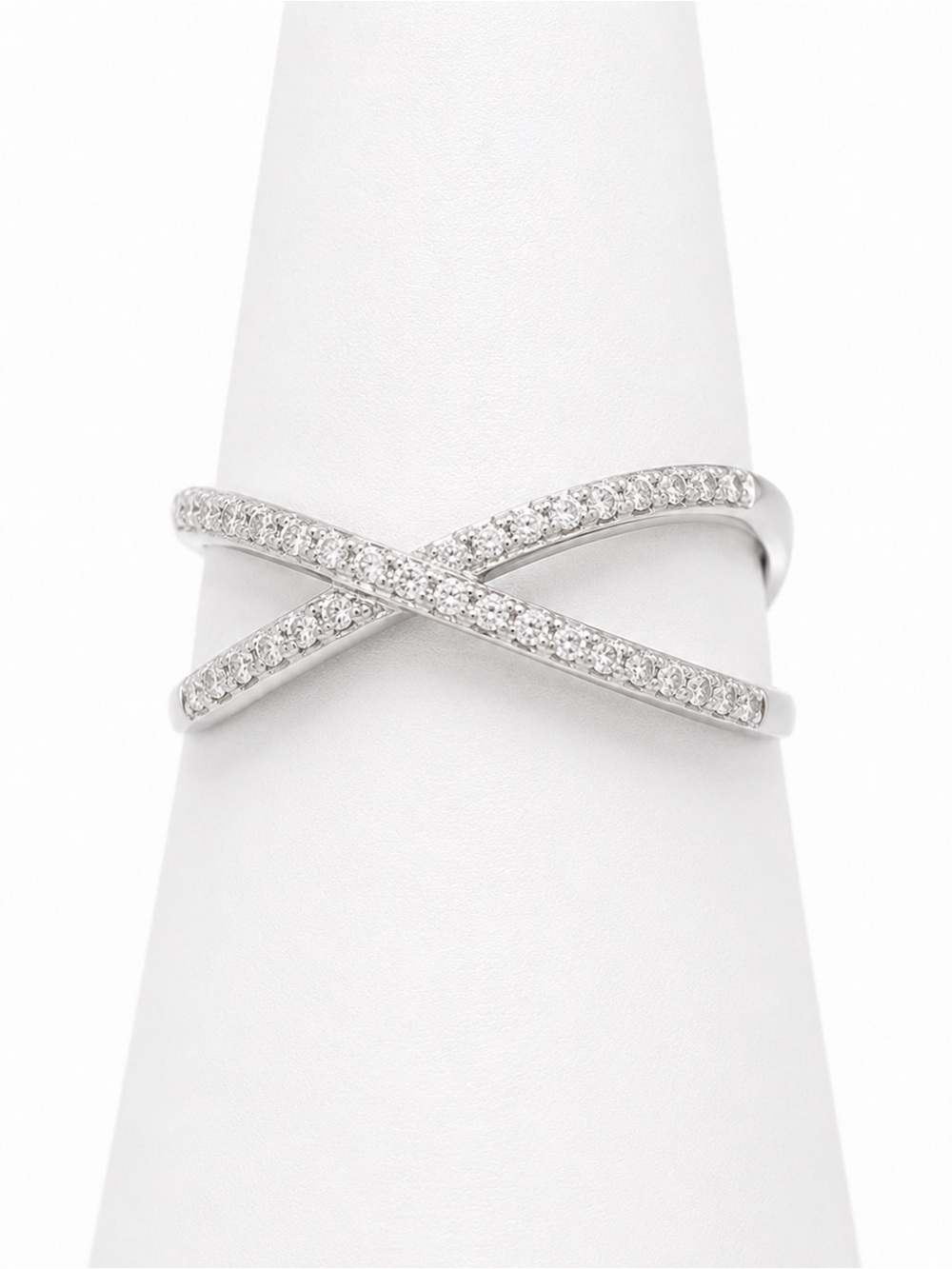 Sterling Silver Pavé Crisscross Ring - White size 8
